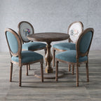 Traditional European Curved Distressed Wooden Frame Velvet Fabric Dining Chair Round Back For Dining Room DFM-F