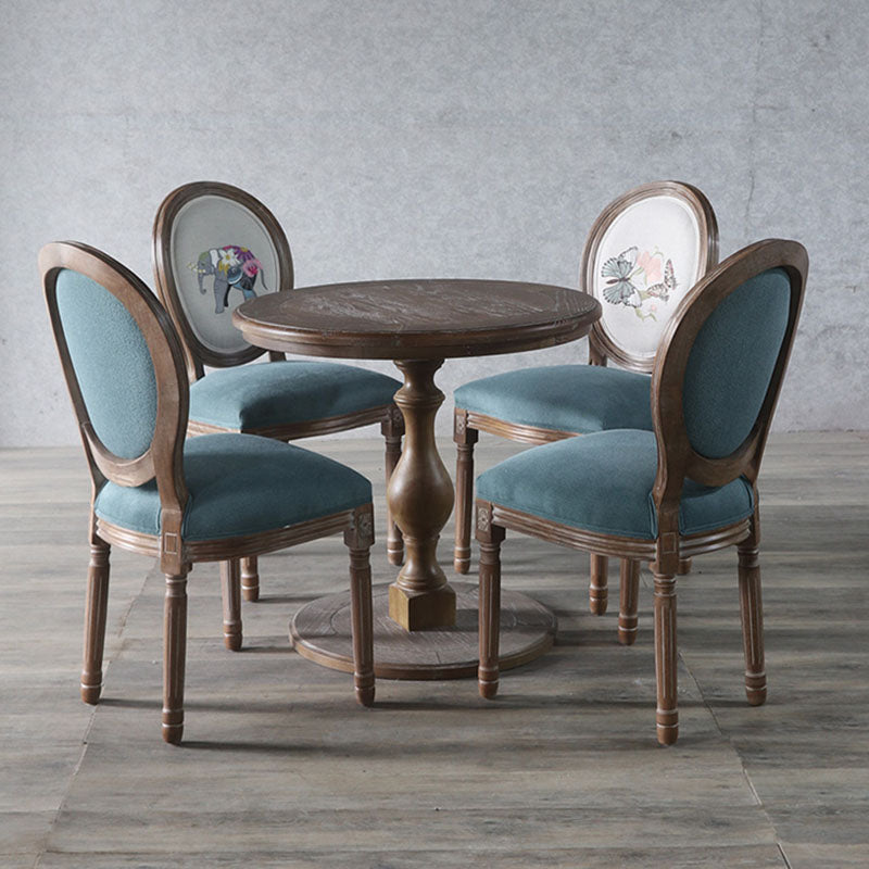 Traditional European Curved Distressed Wooden Frame Velvet Fabric Dining Chair Round Back For Dining Room DFM-F