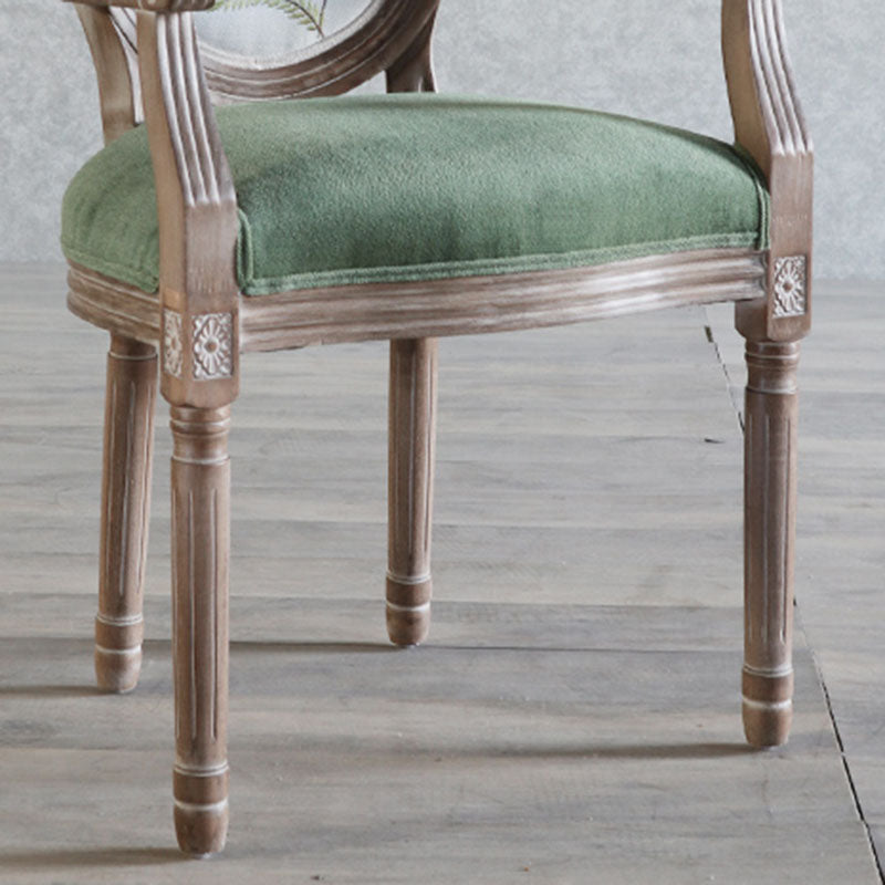 Traditional European Curved Distressed Wooden Frame Velvet Fabric Dining Chair Round Back For Dining Room DFM-F