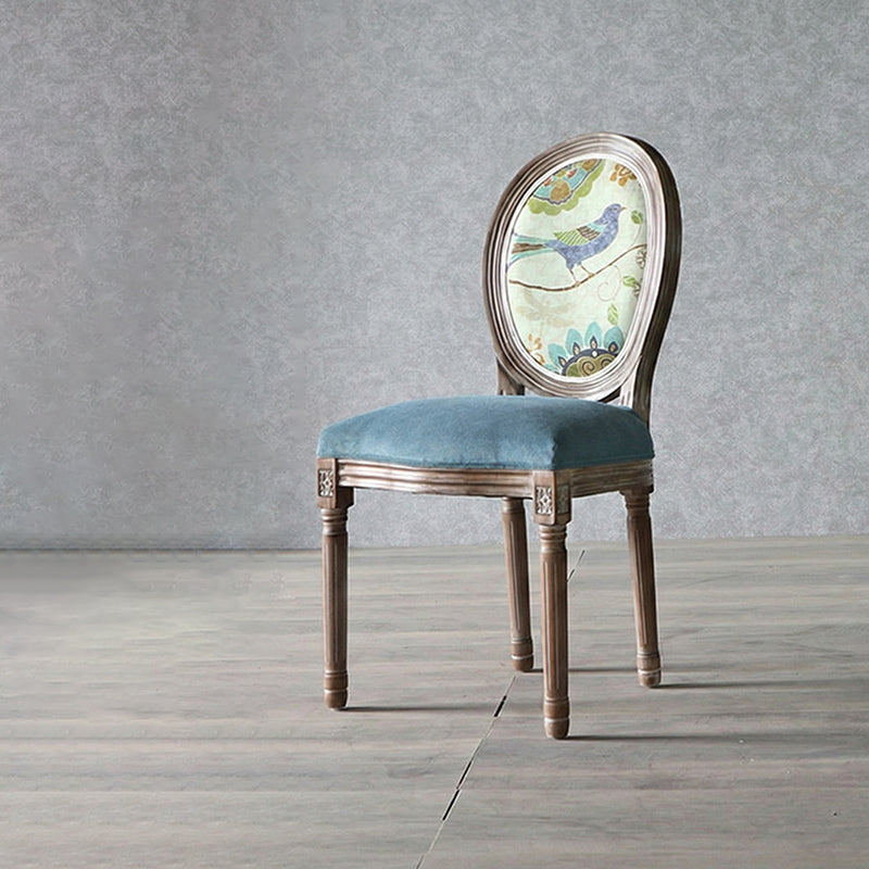 Traditional European Curved Distressed Wooden Frame Velvet Fabric Dining Chair Round Back For Dining Room DFM-F