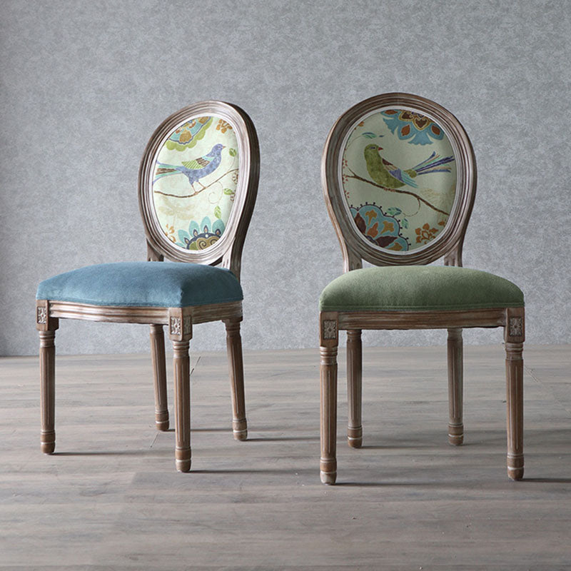 Traditional European Curved Distressed Wooden Frame Velvet Fabric Dining Chair Round Back For Dining Room DFM-F