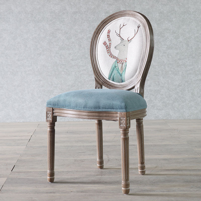 Traditional European Curved Distressed Wooden Frame Velvet Fabric Dining Chair Round Back For Dining Room DFM-F