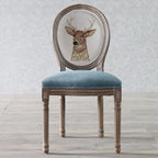 Traditional European Curved Distressed Wooden Frame Velvet Fabric Dining Chair Round Back For Dining Room DFM-F
