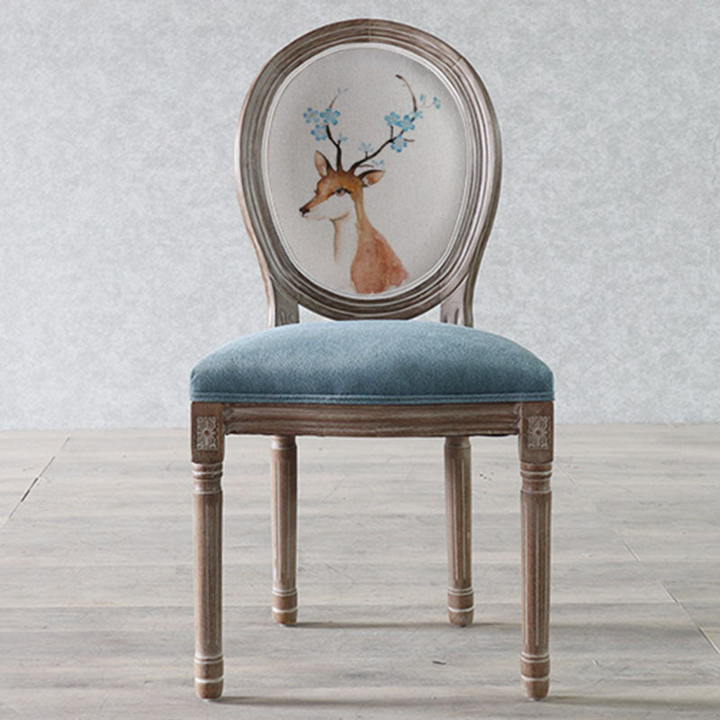 Traditional European Curved Distressed Wooden Frame Velvet Fabric Dining Chair Round Back For Dining Room DFM-F
