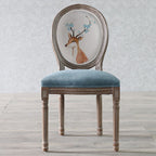 Traditional European Curved Distressed Wooden Frame Velvet Fabric Dining Chair Round Back For Dining Room DFM-F