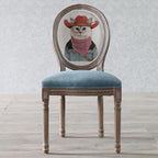Traditional European Curved Distressed Wooden Frame Velvet Fabric Dining Chair Round Back For Dining Room DFM-F