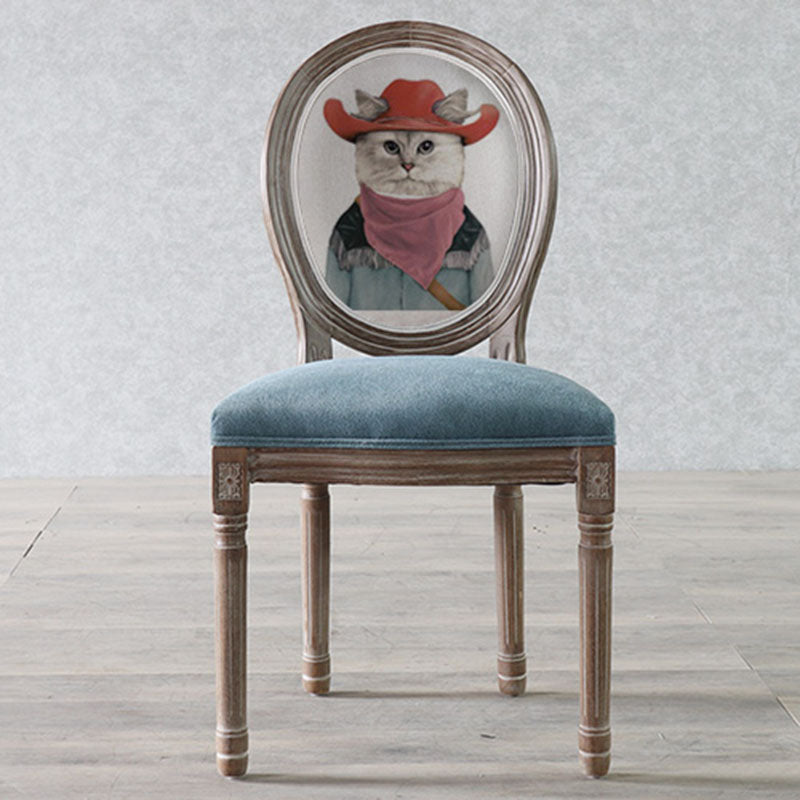 Traditional European Curved Distressed Wooden Frame Velvet Fabric Dining Chair Round Back For Dining Room DFM-F