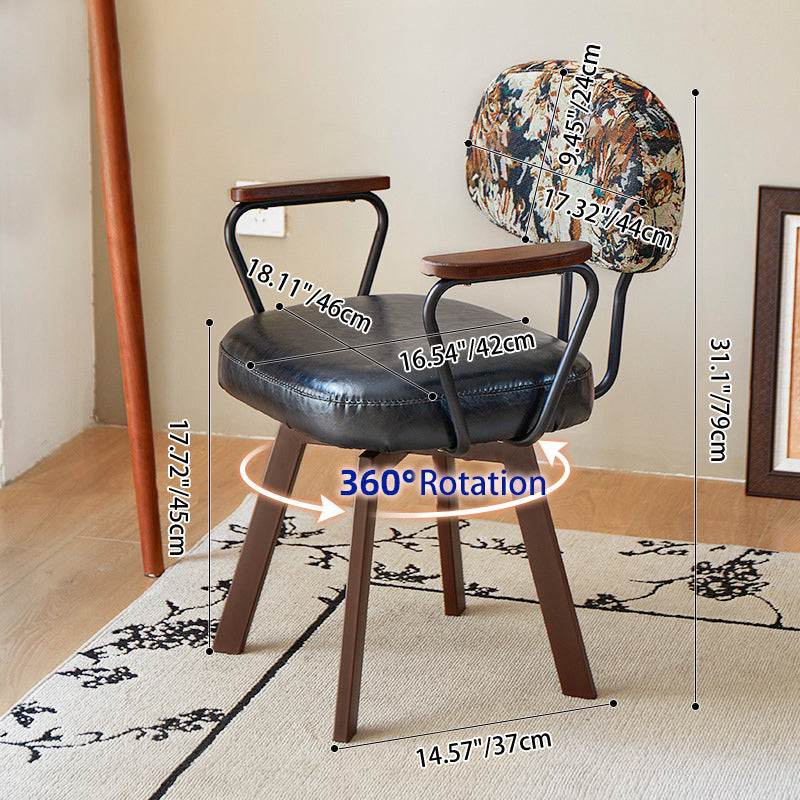 Traditional Vintage Oil Wax Leather Sponge Square Desk Chair Backrest Armrest Swivel For Home Office DFM-F