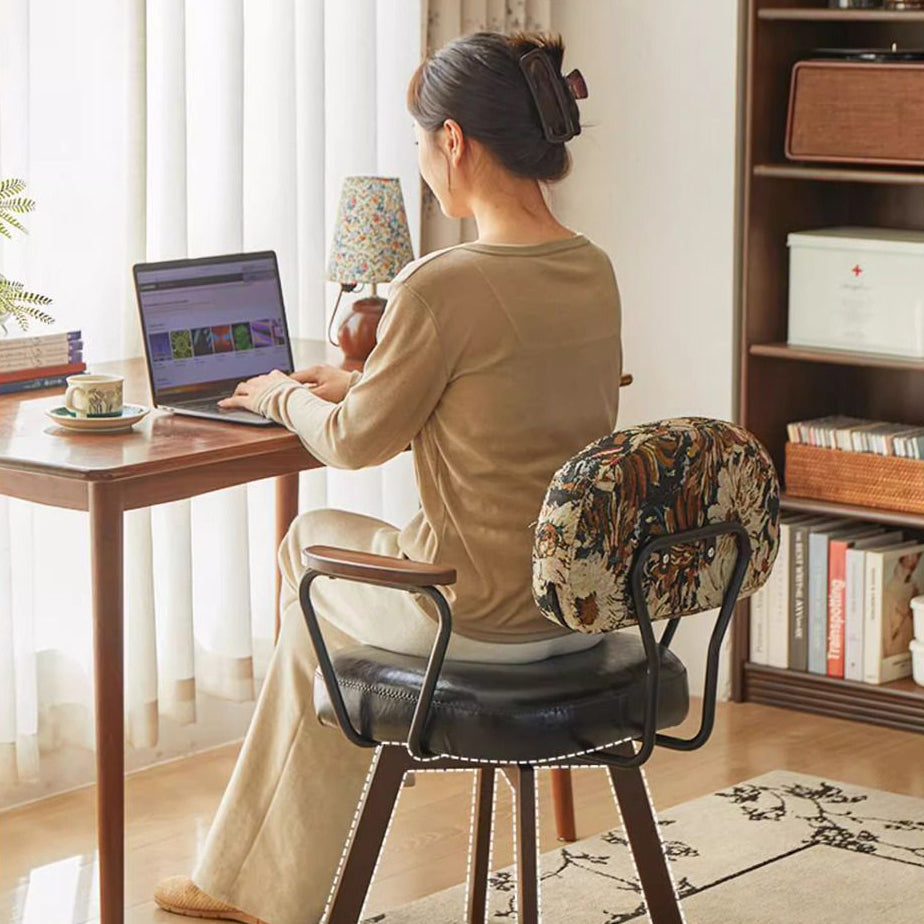 Traditional Vintage Oil Wax Leather Sponge Square Desk Chair Backrest Armrest Swivel For Home Office DFM-F