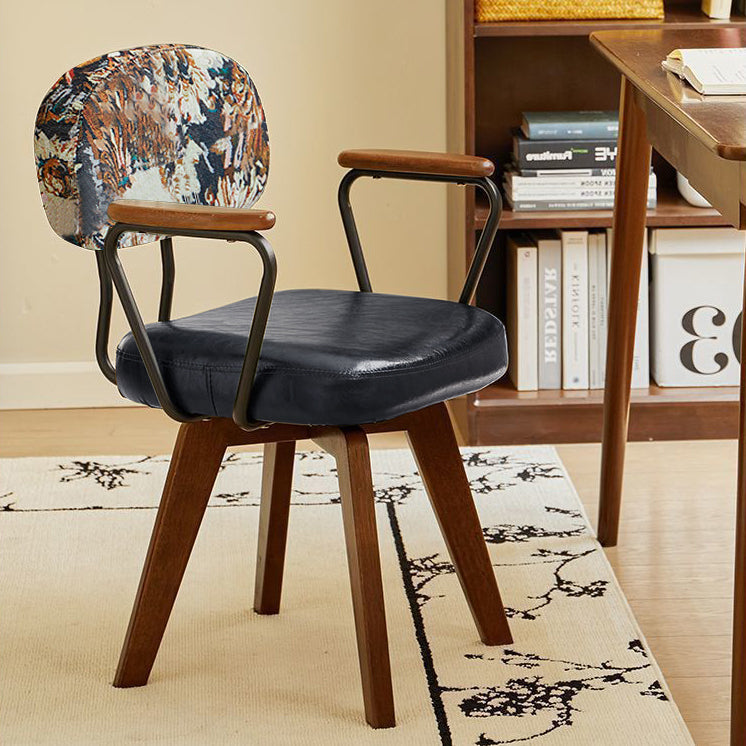 Traditional Vintage Oil Wax Leather Sponge Square Desk Chair Backrest Armrest Swivel For Home Office DFM-F