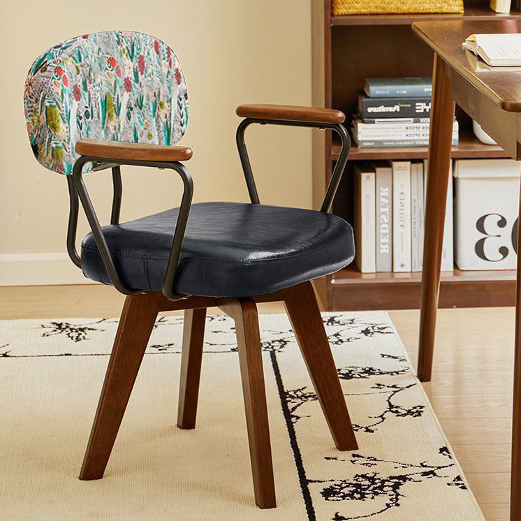 Traditional Vintage Oil Wax Leather Sponge Square Desk Chair Backrest Armrest Swivel For Home Office DFM-F