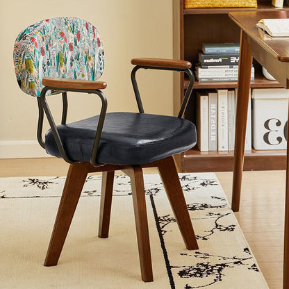 Traditional Vintage Oil Wax Leather Sponge Square Desk Chair Backrest Armrest Swivel For Home Office