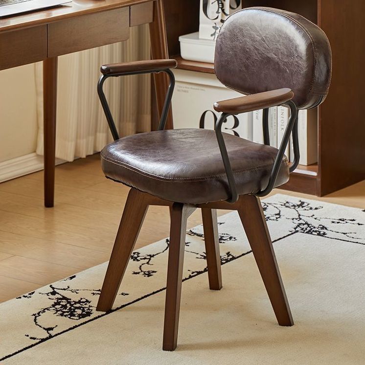 Traditional Vintage Oil Wax Leather Sponge Square Desk Chair Backrest Armrest Swivel For Home Office DFM-F