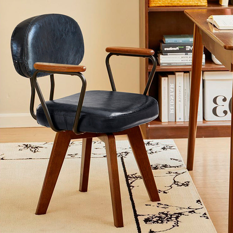 Traditional Vintage Oil Wax Leather Sponge Square Desk Chair Backrest Armrest Swivel For Home Office DFM-F