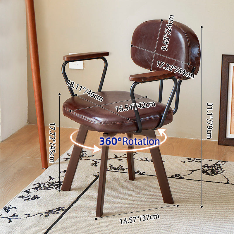 Traditional Vintage Oil Wax Leather Sponge Square Desk Chair Backrest Armrest Swivel For Home Office DFM-F