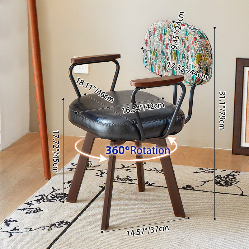 Traditional Vintage Oil Wax Leather Sponge Square Desk Chair Backrest Armrest Swivel For Home Office DFM-F