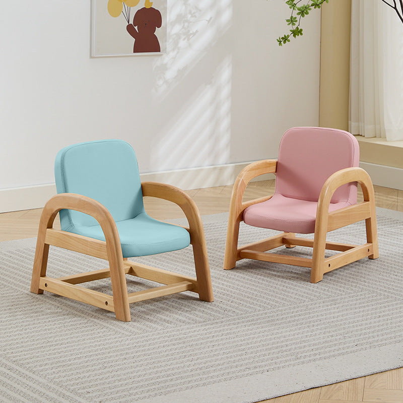 Lumendat Contemporary Scandinavian Kids Beech Frame PU Leather Sponge Curved Accent Chair Height Adjustable Backrest Armrests For Living Room Lumendat