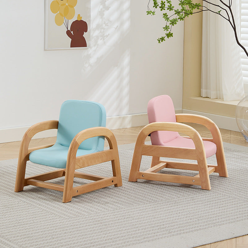 Lumendat Contemporary Scandinavian Kids Beech Frame PU Leather Sponge Curved Accent Chair Height Adjustable Backrest Armrests For Living Room Lumendat