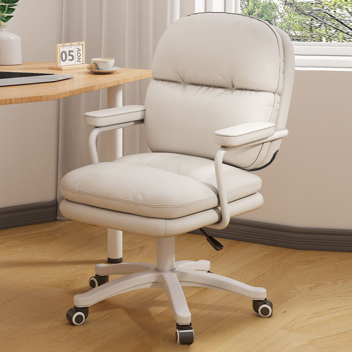Modern Minimalist PU Leather Nylon Mid-Back Height Adjustable Desk Chair Backrest Armrest For Home Office DFM-F