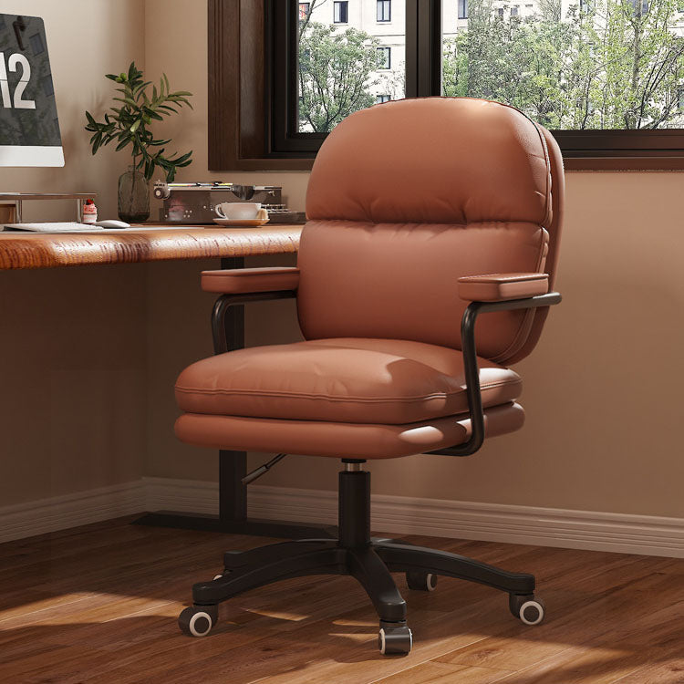 Modern Minimalist PU Leather Nylon Mid-Back Height Adjustable Desk Chair Backrest Armrest For Home Office DFM-F
