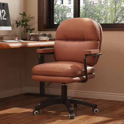 Modern Minimalist PU Leather Nylon Mid-Back Height Adjustable Desk Chair Backrest Armrest For Home Office