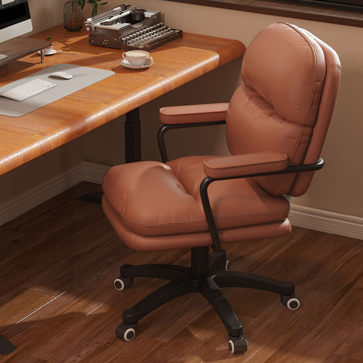 Modern Minimalist PU Leather Nylon Mid-Back Height Adjustable Desk Chair Backrest Armrest For Home Office DFM-F