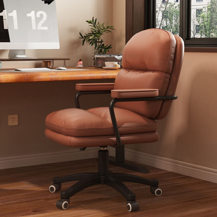 Modern Minimalist PU Leather Nylon Mid-Back Height Adjustable Desk Chair Backrest Armrest For Home Office DFM-F