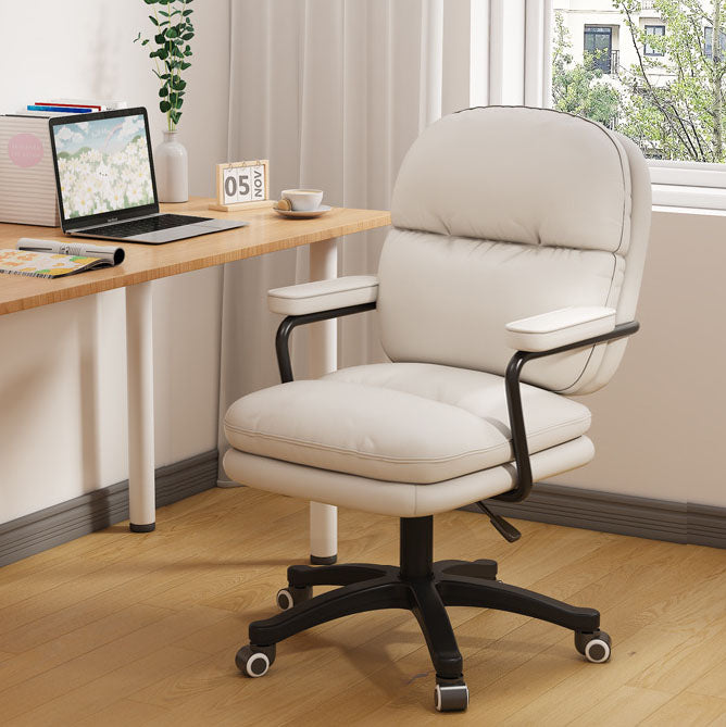 Modern Minimalist PU Leather Nylon Mid-Back Height Adjustable Desk Chair Backrest Armrest For Home Office DFM-F