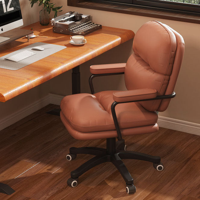 Modern Minimalist PU Leather Nylon Mid-Back Height Adjustable Desk Chair Backrest Armrest For Home Office DFM-F