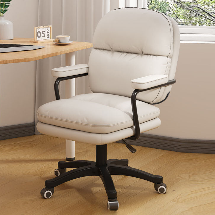 Modern Minimalist PU Leather Nylon Mid-Back Height Adjustable Desk Chair Backrest Armrest For Home Office DFM-F