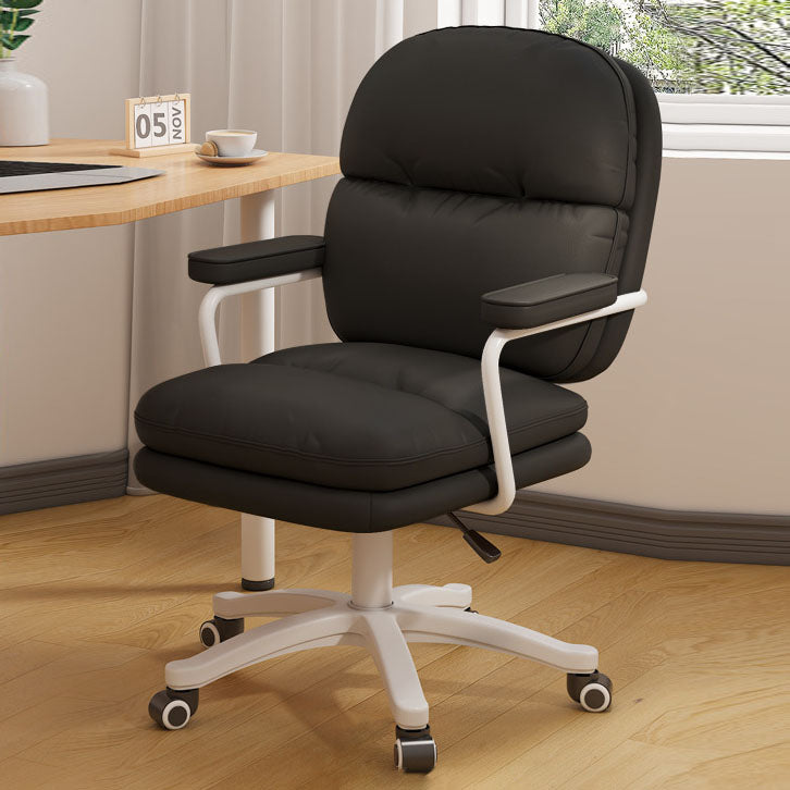 Modern Minimalist PU Leather Nylon Mid-Back Height Adjustable Desk Chair Backrest Armrest For Home Office DFM-F