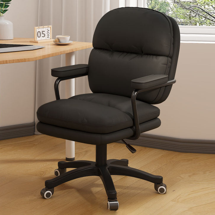 Modern Minimalist PU Leather Nylon Mid-Back Height Adjustable Desk Chair Backrest Armrest For Home Office DFM-F