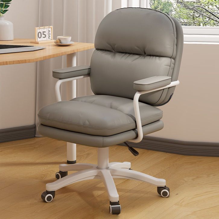 Modern Minimalist PU Leather Nylon Mid-Back Height Adjustable Desk Chair Backrest Armrest For Home Office DFM-F