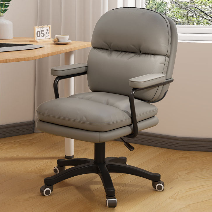 Modern Minimalist PU Leather Nylon Mid-Back Height Adjustable Desk Chair Backrest Armrest For Home Office DFM-F