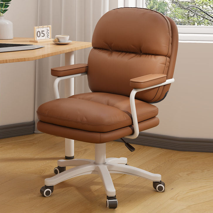 Modern Minimalist PU Leather Nylon Mid-Back Height Adjustable Desk Chair Backrest Armrest For Home Office DFM-F