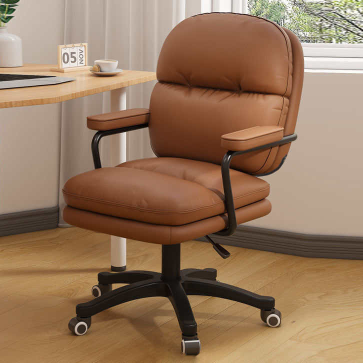 Modern Minimalist PU Leather Nylon Mid-Back Height Adjustable Desk Chair Backrest Armrest For Home Office DFM-F