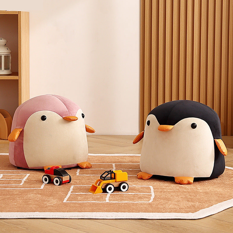 Lumendat Contemporary Creative Kids Velvet Sponge Fireproof Board Penguin Shaped Low Stool Backrest Armless For Living Room Lumendat