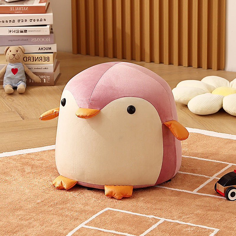 Lumendat Contemporary Creative Kids Velvet Sponge Fireproof Board Penguin Shaped Low Stool Backrest Armless For Living Room Lumendat