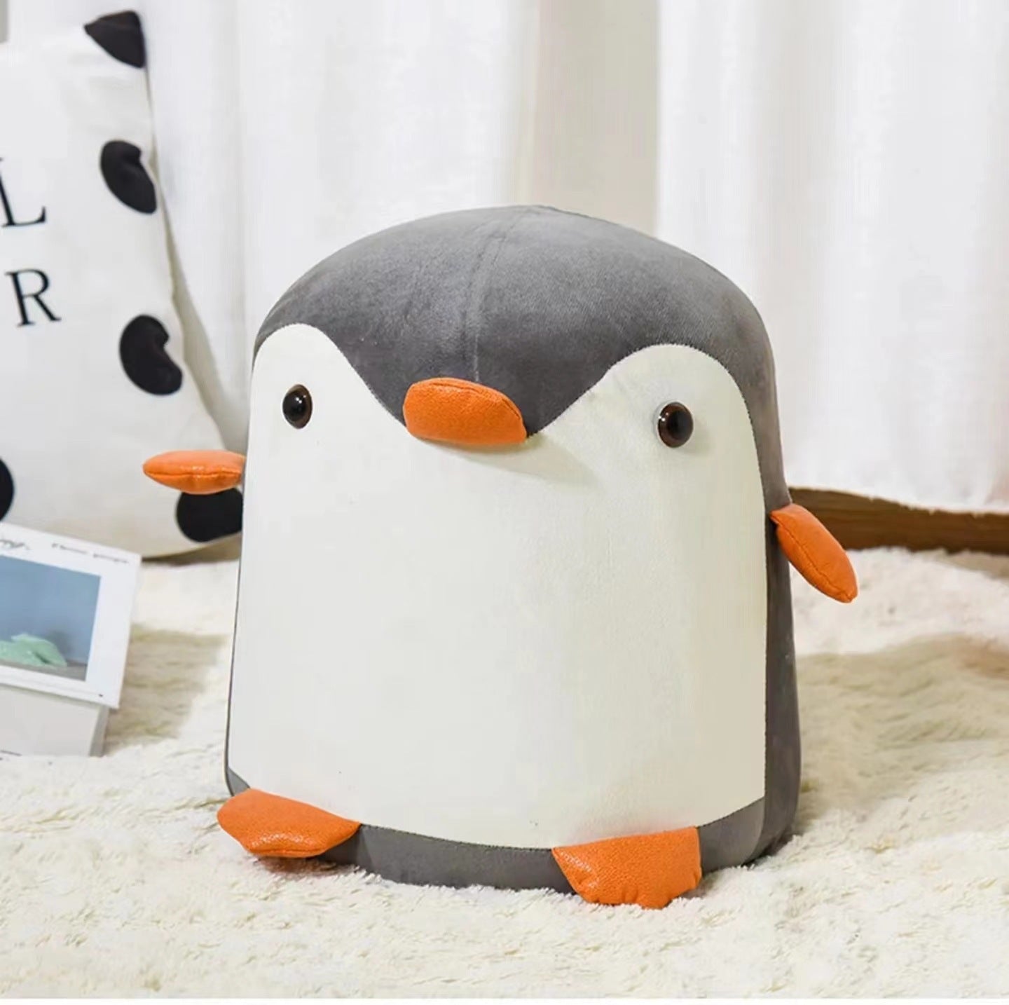 Lumendat Contemporary Creative Kids Velvet Sponge Fireproof Board Penguin Shaped Low Stool Backrest Armless For Living Room Lumendat