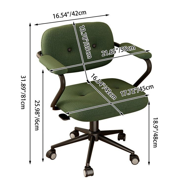 Modern Minimalist Corduroy Iron Mid-Back Height Adjustable Desk Chair Backrest Armrest For Home Office DFM-F