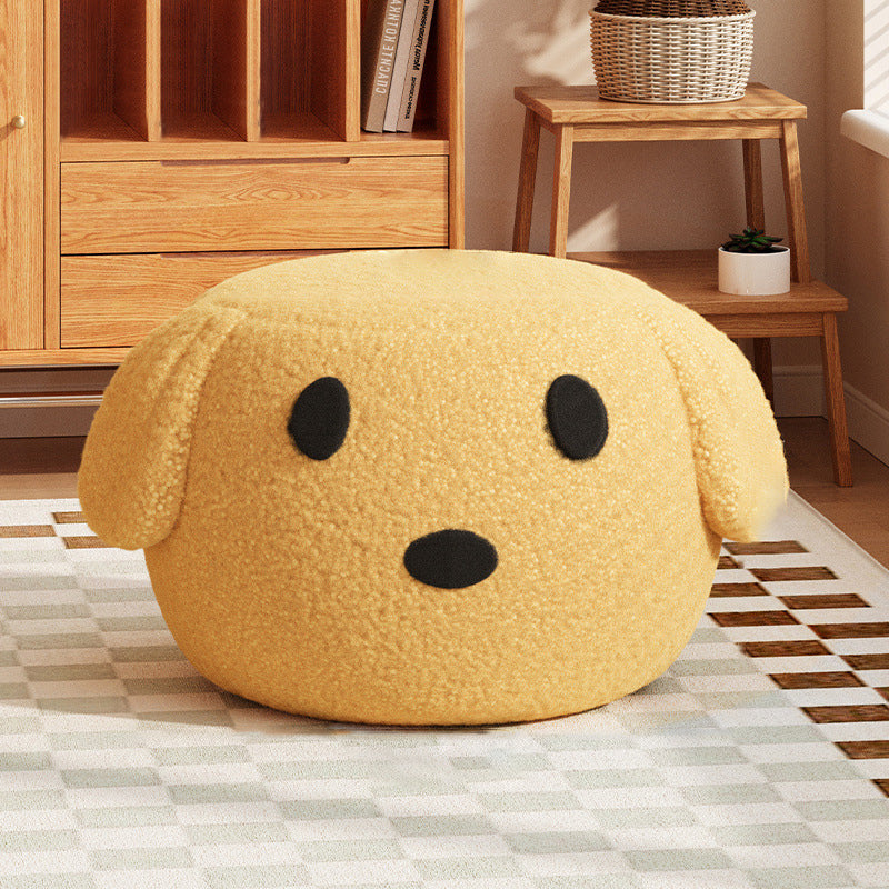 Lumendat Contemporary Creative Kids Teddy Fleece Fabric Sponge Solid Wood Cartoon Dog Shaped Low Stool Backless Armless For Living Room Lumendat