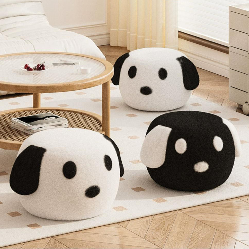 Lumendat Contemporary Creative Kids Teddy Fleece Fabric Sponge Solid Wood Cartoon Dog Shaped Low Stool Backless Armless For Living Room Lumendat