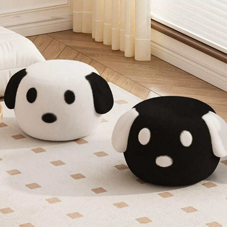 Lumendat Contemporary Creative Kids Teddy Fleece Fabric Sponge Solid Wood Cartoon Dog Shaped Low Stool Backless Armless For Living Room Lumendat