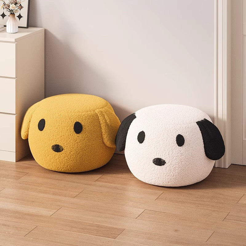 Lumendat Contemporary Creative Kids Teddy Fleece Fabric Sponge Solid Wood Cartoon Dog Shaped Low Stool Backless Armless For Living Room Lumendat