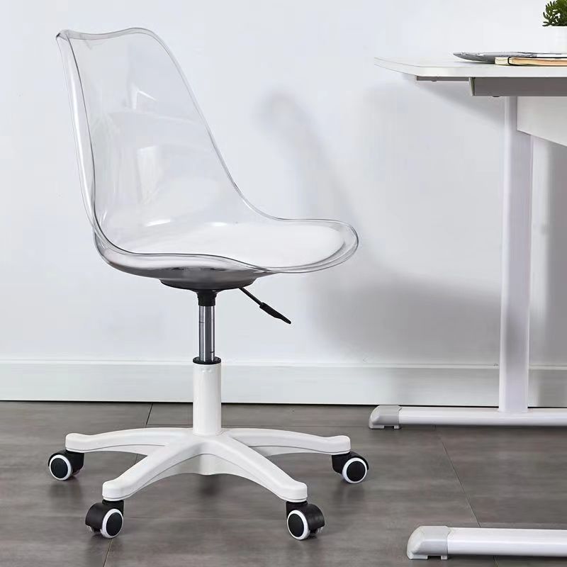 Modern Minimalist PU Leather Acrylic Plastic Mid-Back Swivel Height Adjustable Desk Chair Backrest Armless For Home Office DFM-F