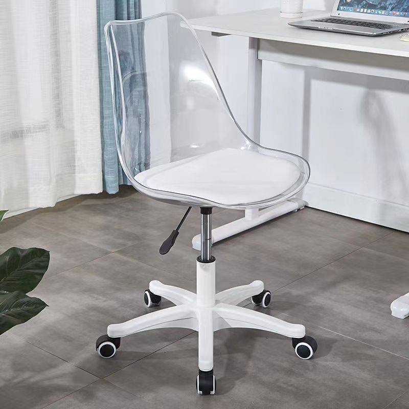 Modern Minimalist PU Leather Acrylic Plastic Mid-Back Swivel Height Adjustable Desk Chair Backrest Armless For Home Office DFM-F