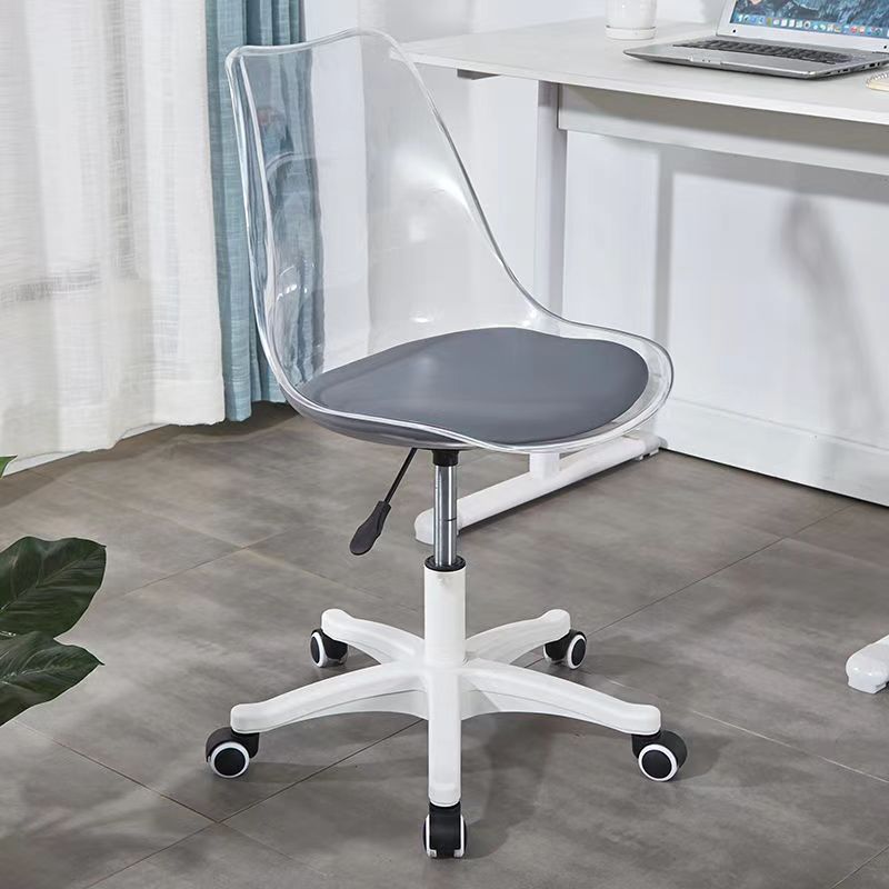 Modern Minimalist PU Leather Acrylic Plastic Mid-Back Swivel Height Adjustable Desk Chair Backrest Armless For Home Office DFM-F