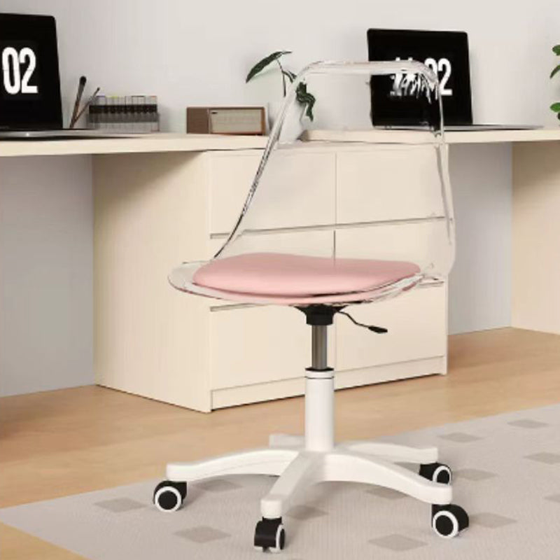 Modern Minimalist PU Leather Acrylic Plastic Mid-Back Swivel Height Adjustable Desk Chair Backrest Armless For Home Office DFM-F