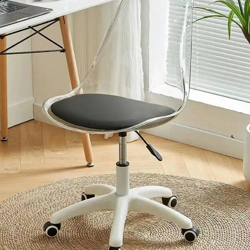 Modern Minimalist PU Leather Acrylic Plastic Mid-Back Swivel Height Adjustable Desk Chair Backrest Armless For Home Office DFM-F