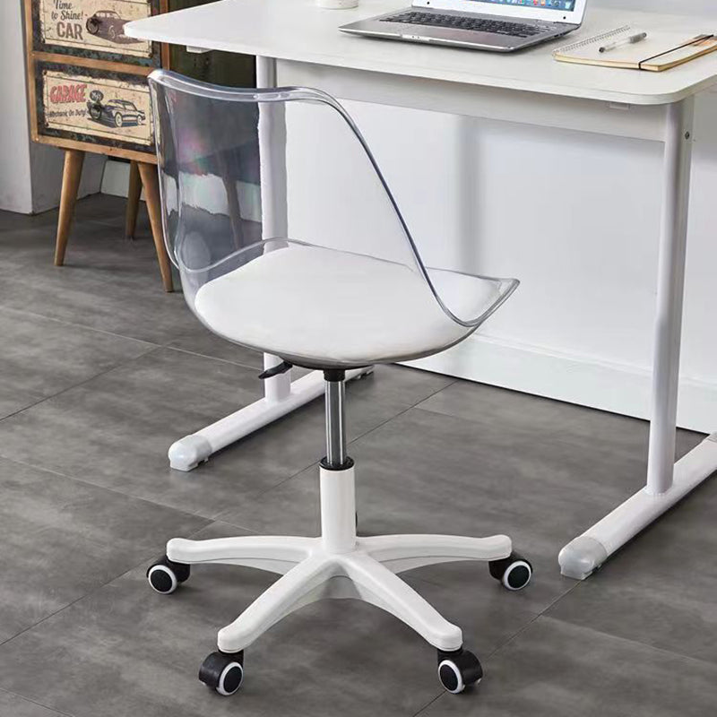 Modern Minimalist PU Leather Acrylic Plastic Mid-Back Swivel Height Adjustable Desk Chair Backrest Armless For Home Office DFM-F